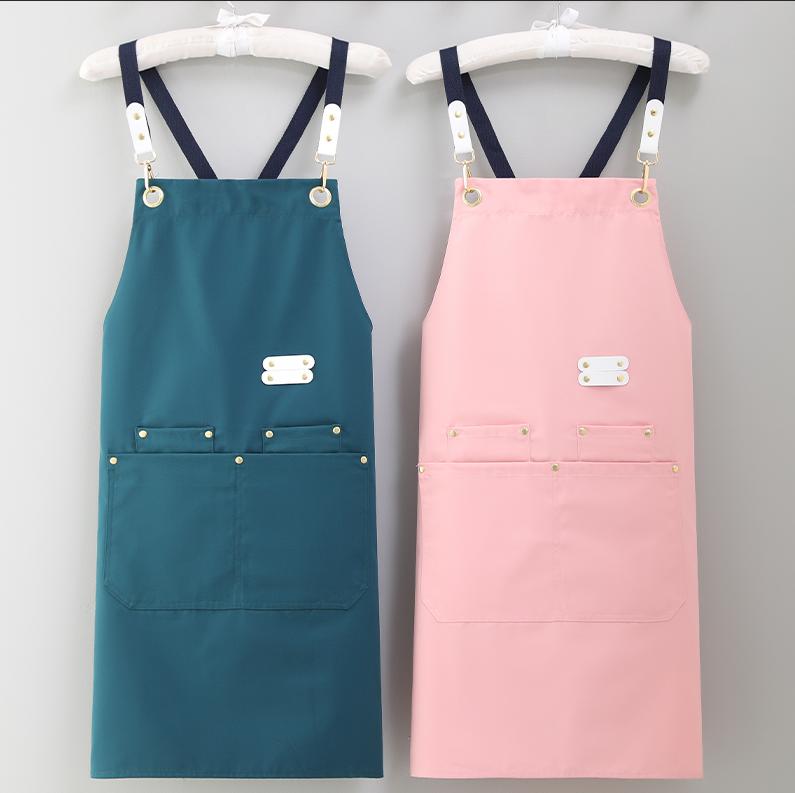Pink sleeveless waist-circulating kitchen apron; 2-piece set featuring stain-resistant fabric and waterproof design, suitable for both men and women