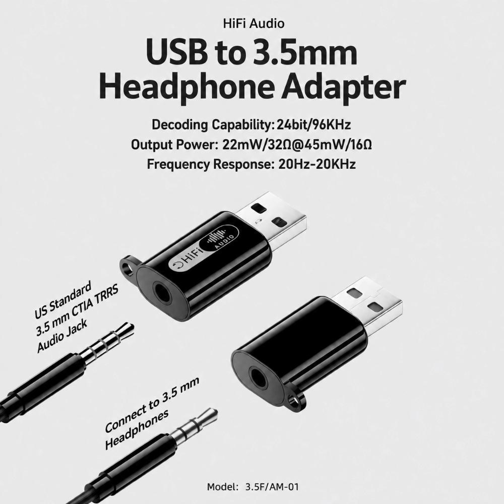 Driver Free USB to 3.5mm Headphone Converter HiFi USB Headphone Connector Online Classes