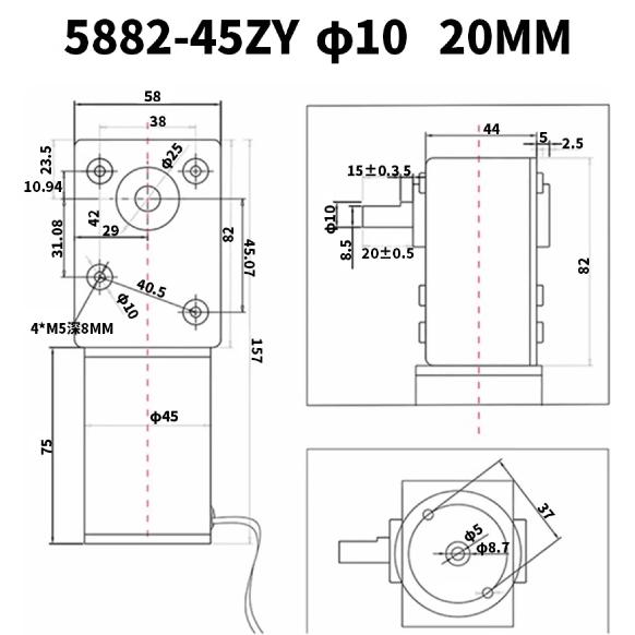 DC12V 24V Strong Torque Gearmotor Metal Turbo Worm Gearbox Engine Reversed Low Speed 250kg.cm Self-Lock Worm DC Gear Motor