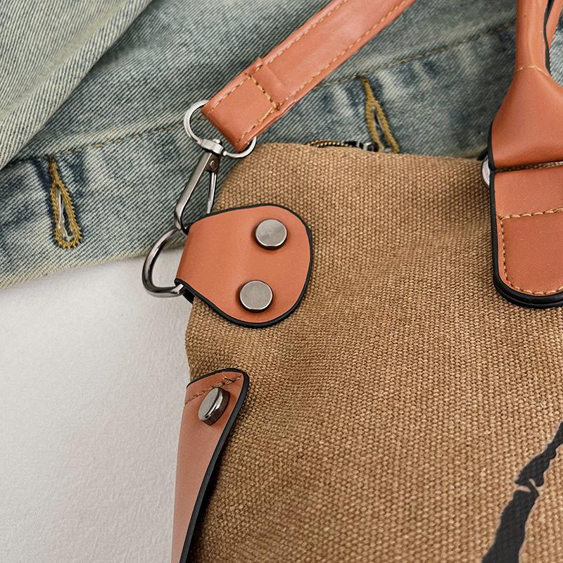 Большая сумка-тоут из ретро-холща - регулируемый плечевой ремень с принтом винтажных парижских штампов - стильная сумка через плечо для женщин