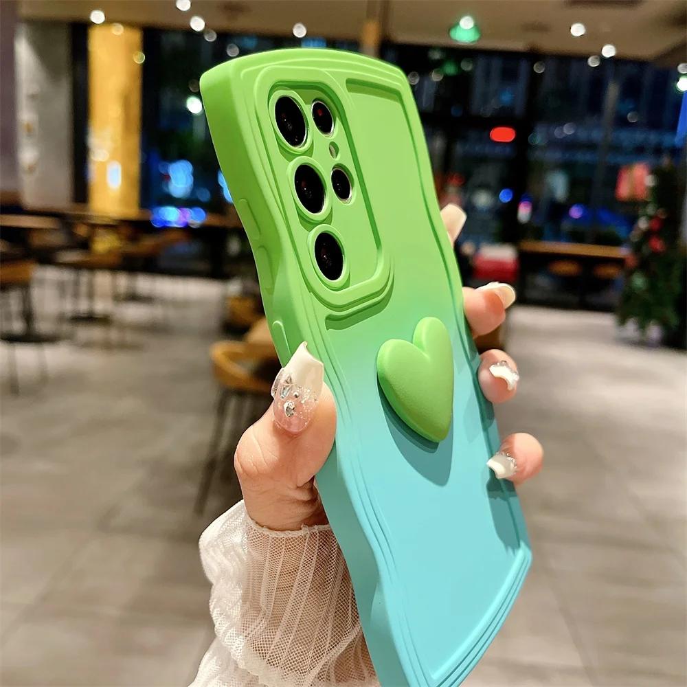 Модный чехол с 3D-сердечком и градиентом для iPhone 15 Pro Max 14 Plus 13 12 11 Pro X XS XR XS Max 7P 8Plus SE 2020, мягкий чехол из ТПУ с фигурной волной