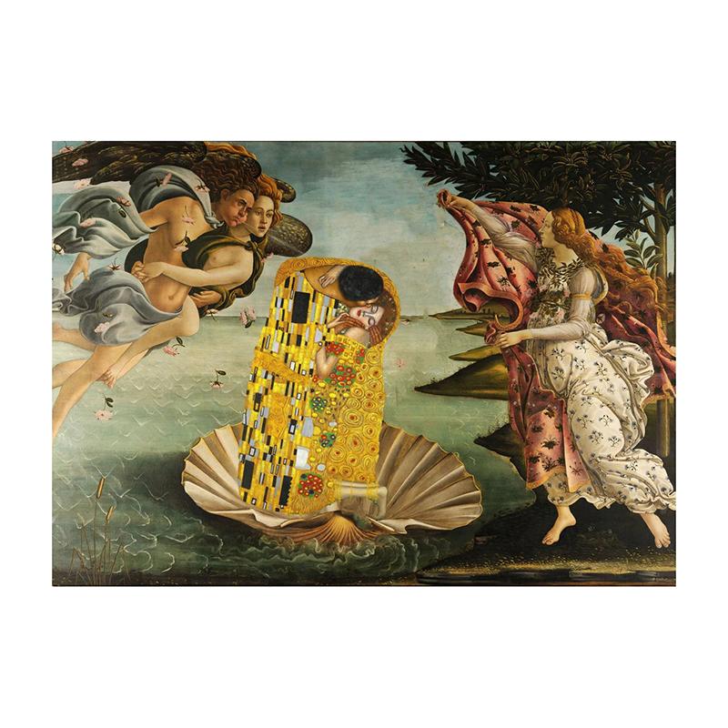 Tape Collage Canvas Painting Shy Girl Poster and Print The Classy Kiss Wall Art Picture for Living Room Home Wall Decoration