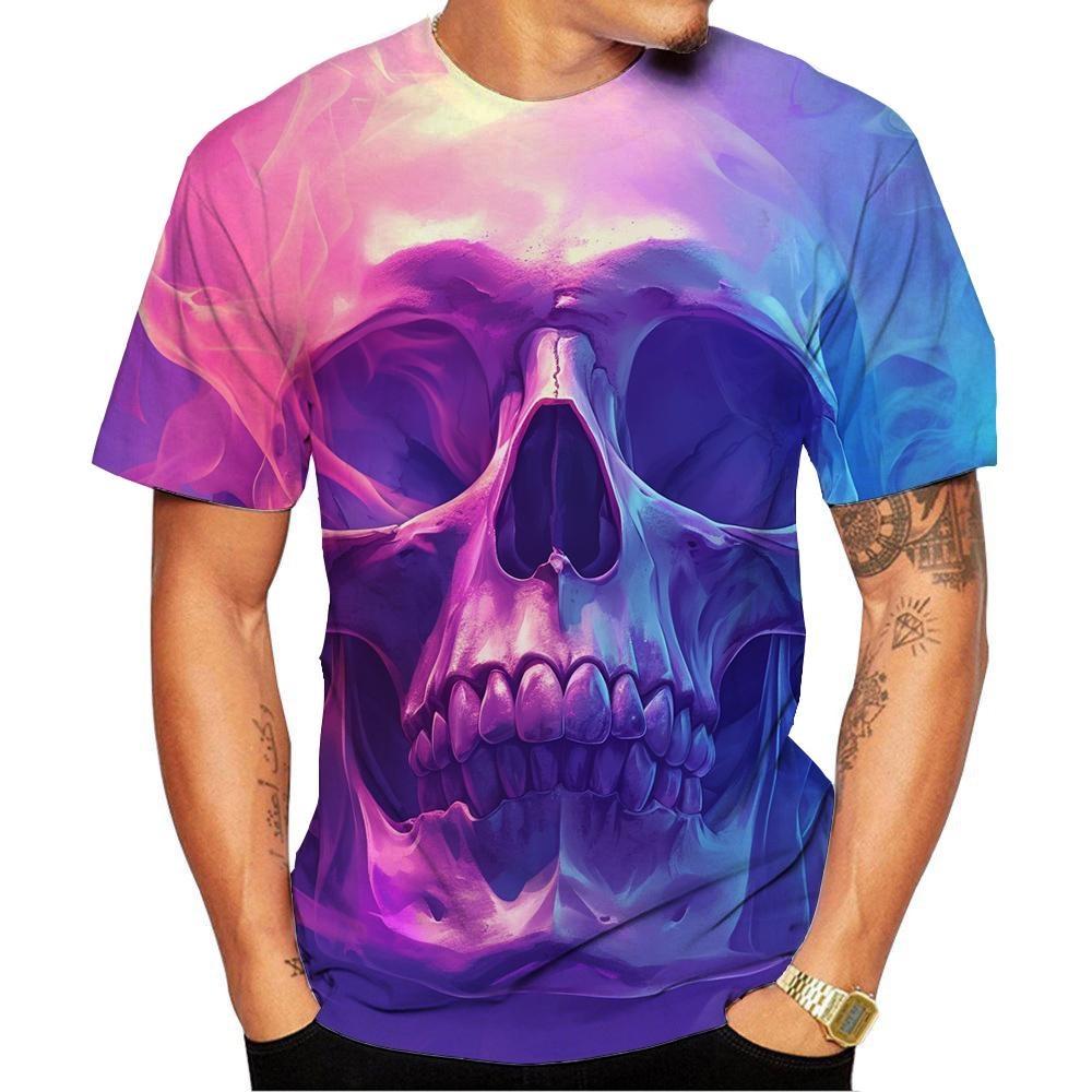 Новая модная мужская и женская футболка с круглым вырезом и принтом черепа в формате 3D HD, уличный стиль, унисекс, модный топ, большой размер 100-6XL