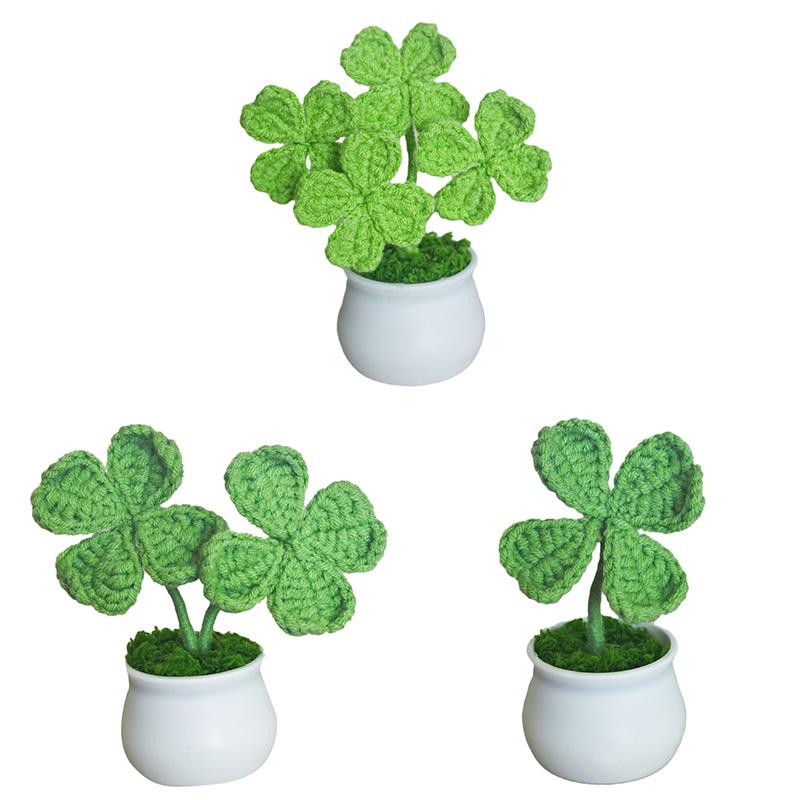 1 шт. вязаное растение в горшке в стиле Ins Garden Finished Clover Four Leaf ручная работа имитация цветка украшение стола украшение для дома