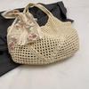 Solid Color Crochet Tote Handbag Summer Beach Scarf Decor Fashion Women's Mesh Woven Shoulder Bags Large Capacity Knitting Underarm Bag CLE
