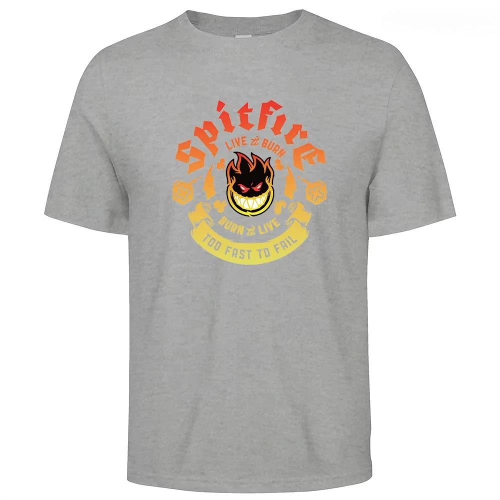 Unisex Unisex Cotton Spitfire Print T Shirt Loose Round Neck Casual Streetwear Short Sleeve Tees