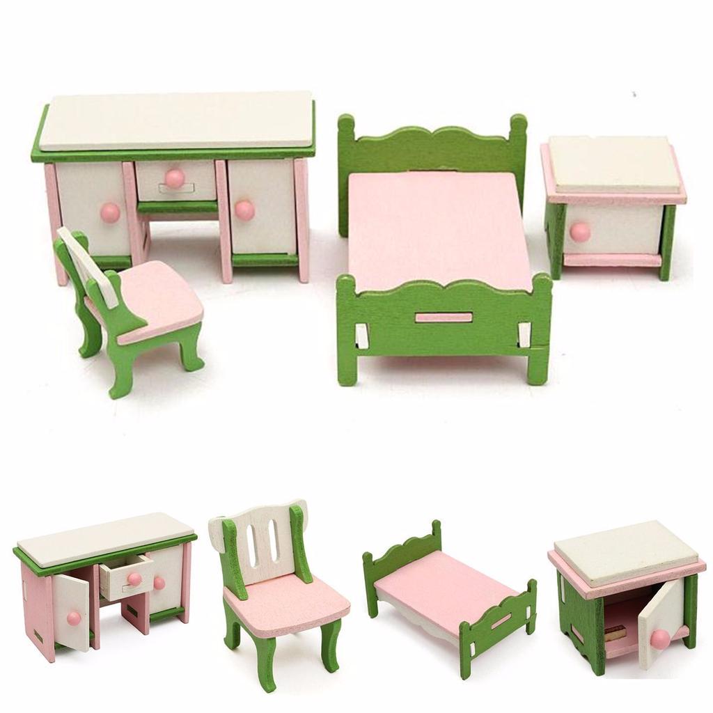 Кукольный дом, миниатюрный комплект деревянной мебели для спальни, детская ролевая игрушка для ролевых игр