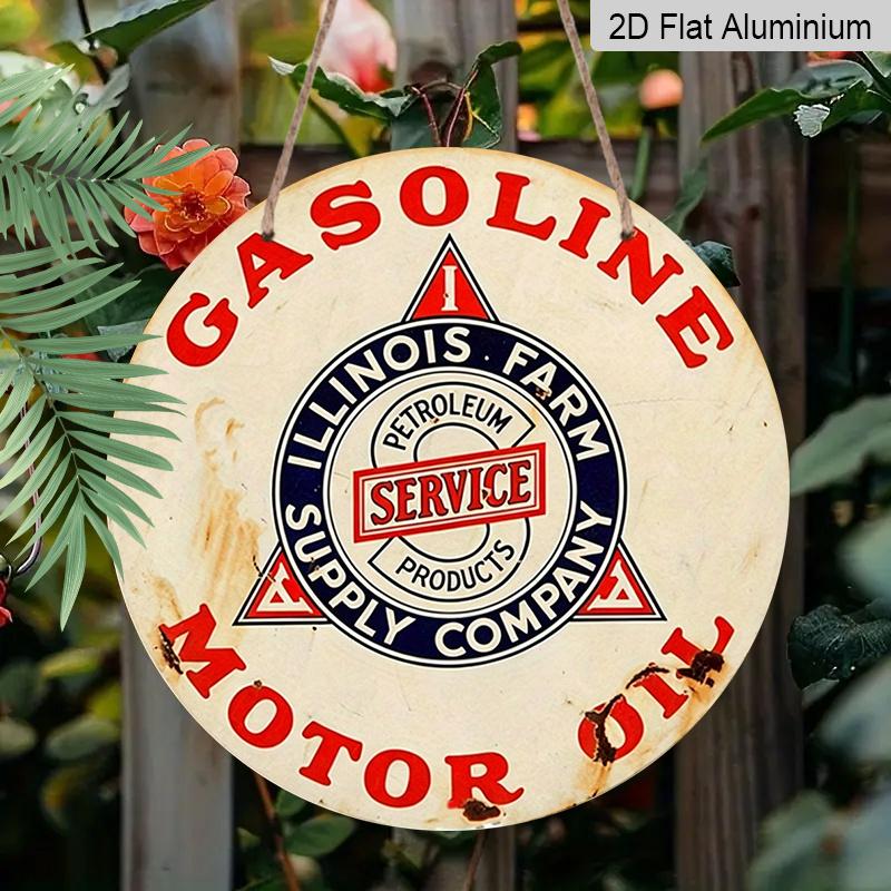 2D плоский, 1 шт. Круглый алюминиевый винтажный бензиновый знак, "Illinois Farm Supply Company Motor Oil", Ретро металлическое настенное искусство, Классический декор для автозаправочной станции, Прочный