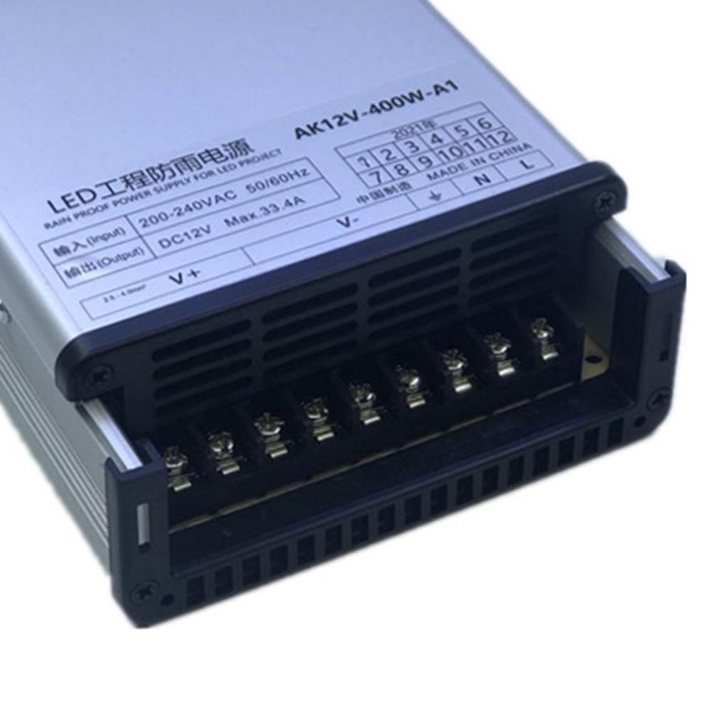 Водонепроницаемый блок питания 400 Вт Пластиковый Защита от короткого замыкания Импульсный блок питания для светодиодного освещения 12 В