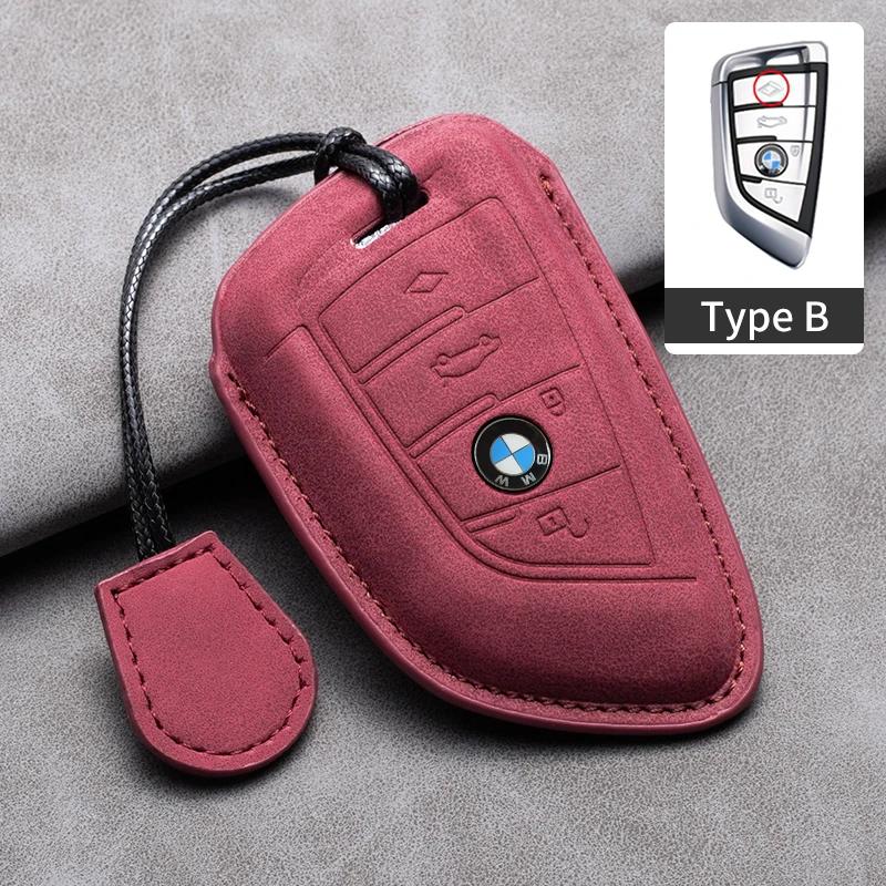 KWYP9 Hot 2025 Suede Leather Car Key Case Cover Shell Fob For BMW X1 X3 X5 X6 X7 1 3 5 6 7 Series G20 G30 G11 F15 F16 G01 G02 F48 Acce