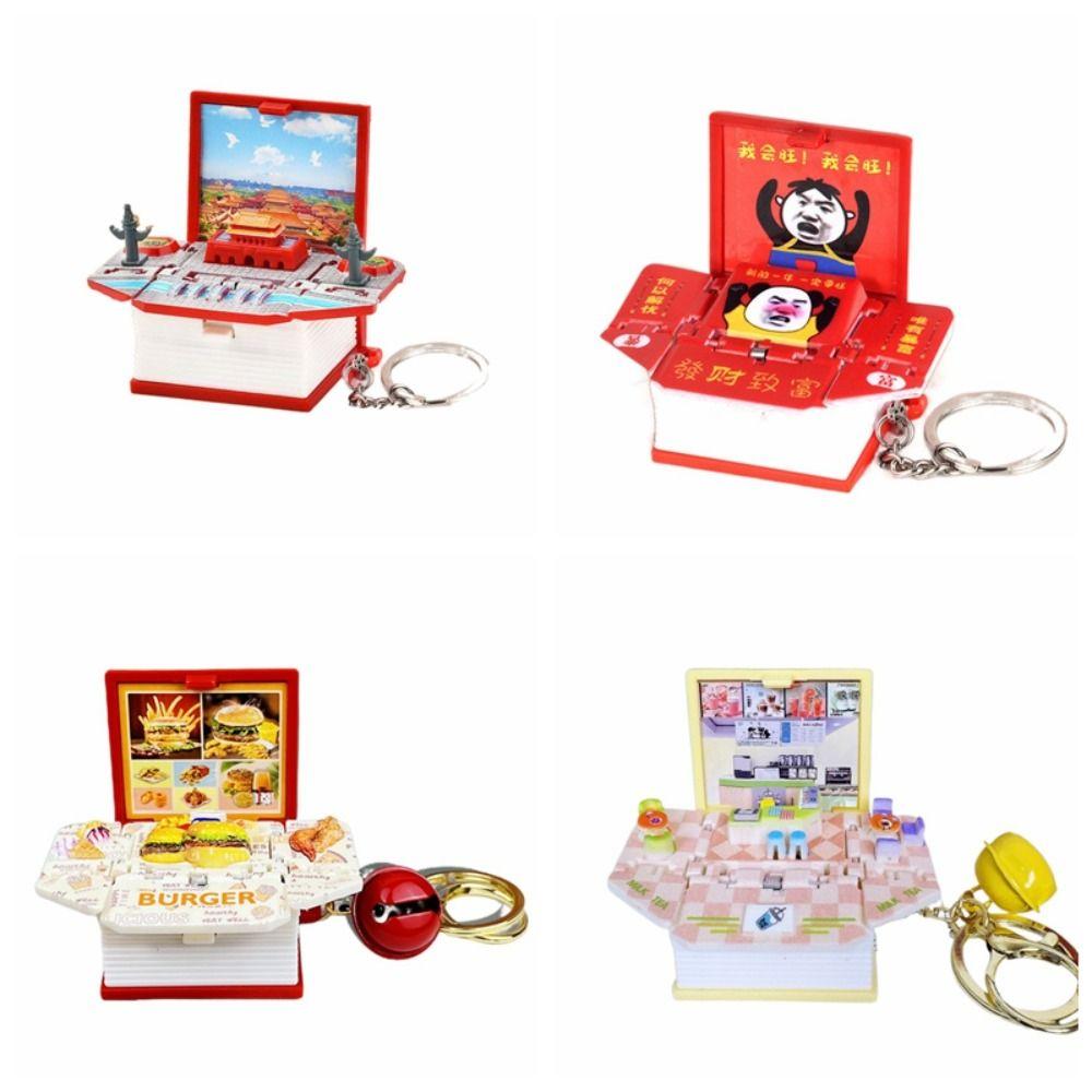 Milk Tea Shop Mini 3D Book Keychains Foldable Educational Science Doll Key Rings  Cognitive Tools