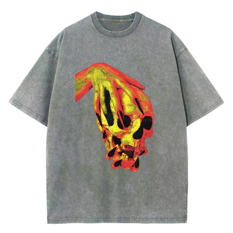 Уличный стиль футболка женская из вываренного денима с принтом черепа новая свободная с круглым вырезом и коротким рукавом студенческая вечеринка винтажный топ