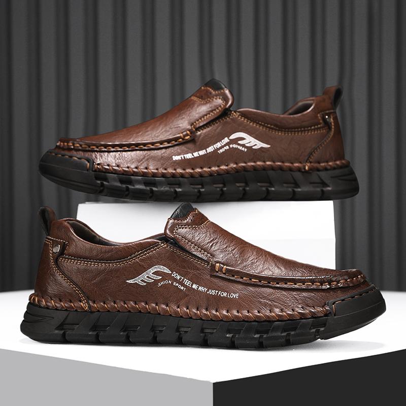 Genuine Leather Walking Shoes Fashion Comfortable Men's Casual Driving Shoes Handmade Male Slip On Flats New Breathable Loafers