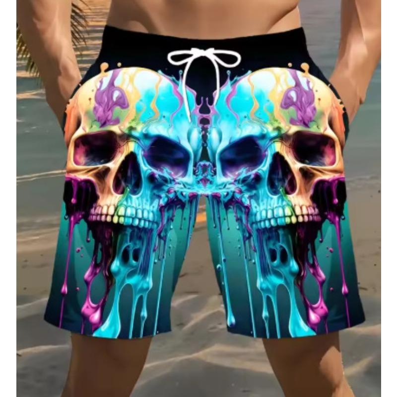 Summer Men's Funny Skull 3D Printed Beach Shorts Fashion Versatile Trend Breathable Casual Vacation Style