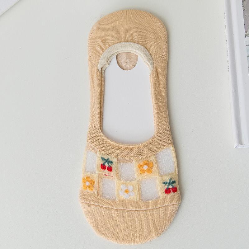 Women Mesh Flower Socks Silicone Anti-slip Invisible No Show Socks Summer Ultra-thin Breathable Sock Low Cut Boat Socks