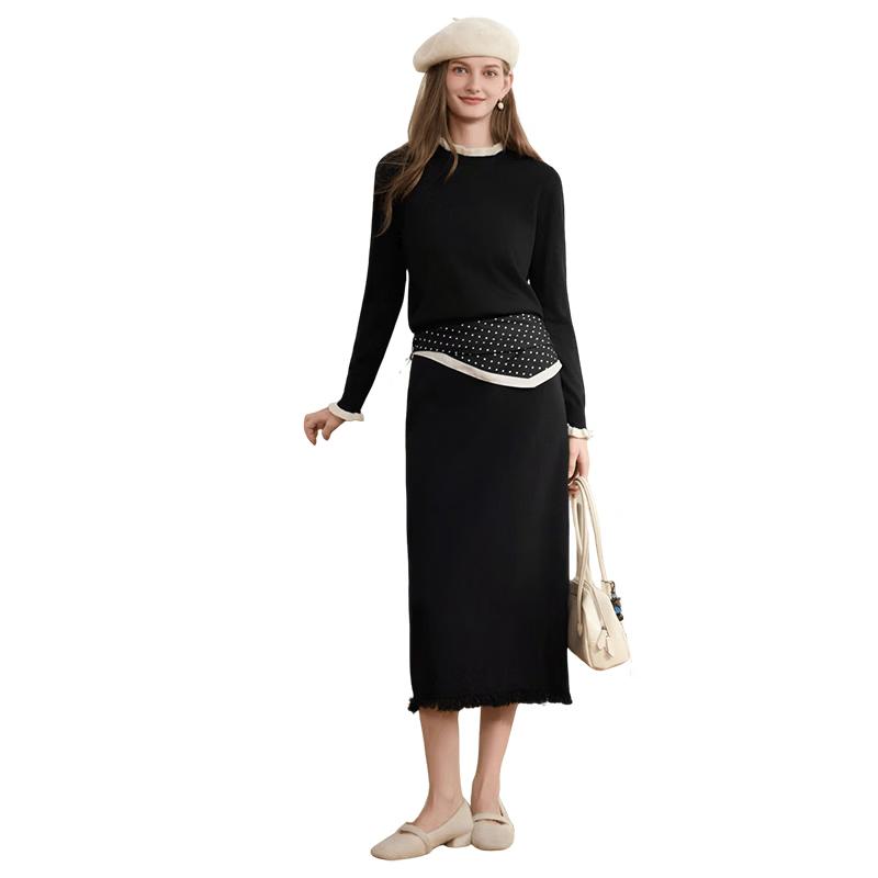 Xiangying Women's High-Waist Fringe Slit Midi Skirt