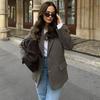 Women's Herringbone Tweed Blazer Fall Winter Vintage Long Sleeve Single Breasted Suit Jacket Fashion Loose Lapel Slim Outerwear