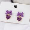 Shiny Resin Rhinestone Heart Drop Earrings for Women Elegant Purple Hollow Out Bow Knot Dangle Earrings Cute Sweet Jewelry Gift