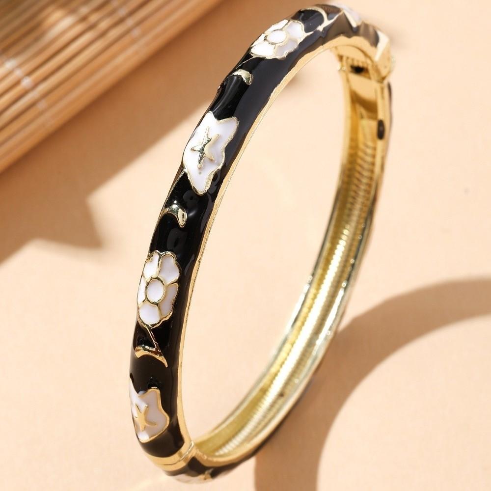 Ethnic Style Flower Opening Bangle Colorful Enamel Bracelet  Gifts for Women Girl