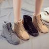 Модные зимние женские ботинки с плюшевой подкладкой, утепленные хлопковые ботинки, замшевые на толстой подошве, нескользящие женские кроссовки, студенческие повседневные зимние ботинки
