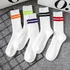Men's Mid-Calf Trendy Striped Socks, Autumn/Winter, Japanese Style Sports Streetwear, Cotton College Style.