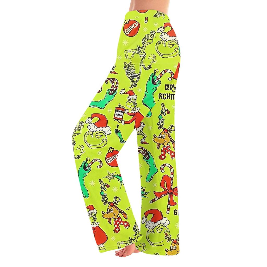 Women  Winter Pants Full Length Long Trousers Flannel Christmas Printed Pants