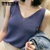 Летняя женская верхняя одежда без рукавов из ледяного шелка, вязаный свитер, свободная рубашка с v-образным вырезом, короткая нижняя рубашка, топ