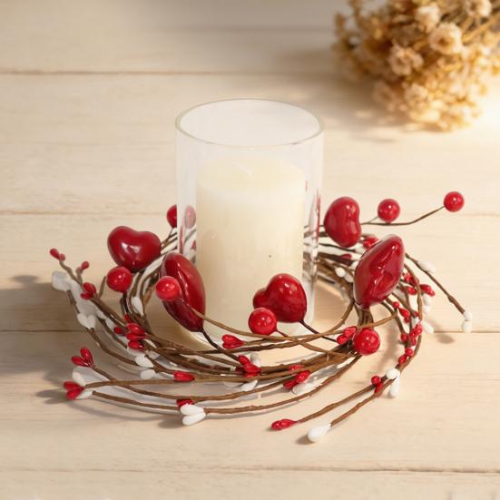Кольцо для свечи в виде сердца с ягодами, искусственный венок из красных ягод, подсвечник, гирлянда, центральный элемент стола для фестивальной вечеринки на День святого Валентина, День матери