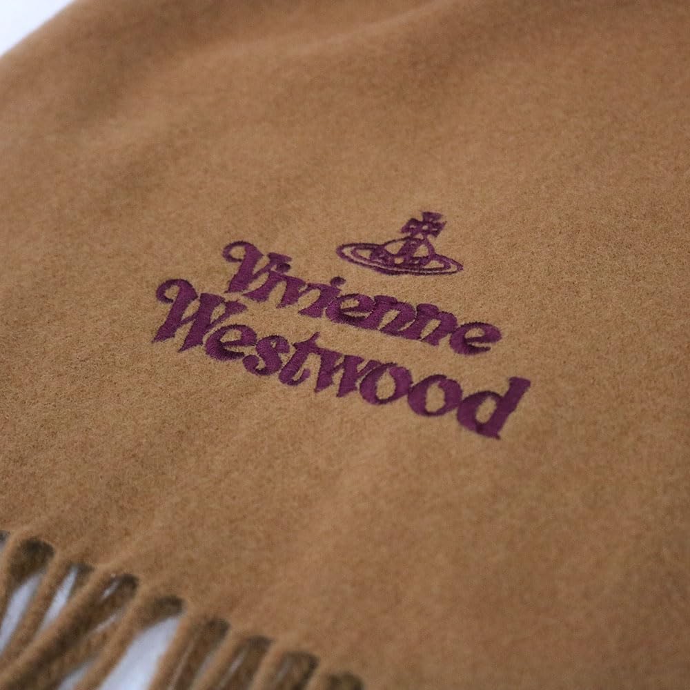 Vivienne Westwood Apparel 81030007 W00Q7 Camel Basic Embroidered Logo Fringe Scarf (Scarf) Women's [Brand] [Used]