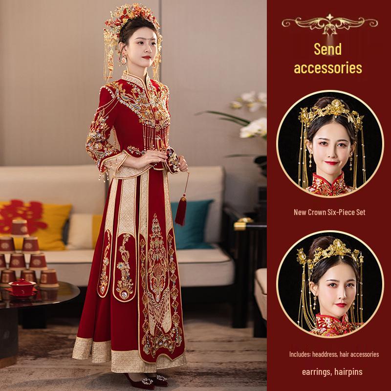 2026 Xiuhe Velvet Bride's Departure Dress - High-End Chinese Wedding & Toasting Attire for Couples