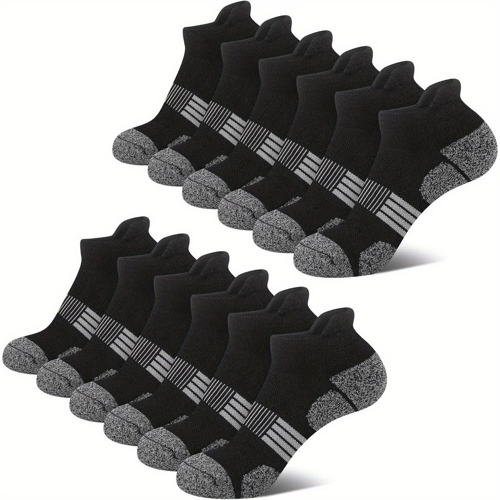 Высокое качество6 пар женских компрессионных носков для бега, толстые амортизирующие носки до щиколотки с низким вырезом, спортивные носки с полосатым дизайном, дышащий полиэстер, машинная