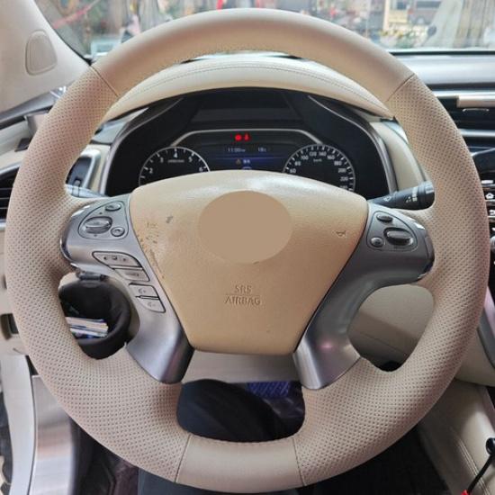 Бежевый кожаный чехол на руль для Nissan Pathfinder 2013- Infiniti Q70