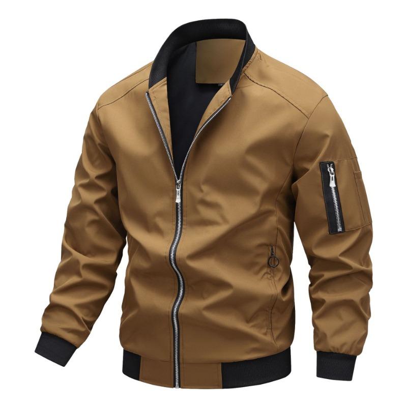 Men's Lightweight Bomber Jacket - Stand Collar Full Zip Casual Windbreaker with Utility Pocket