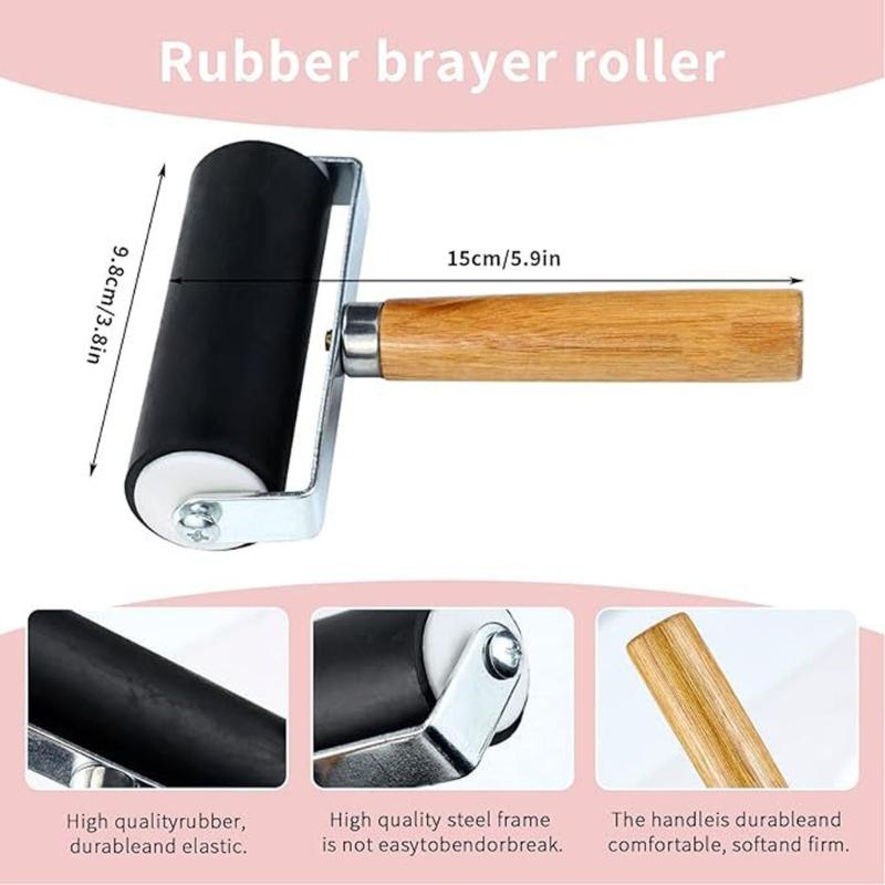 Rubber Stamp Making Kit, Block Printing Starter Tool, Linoleum Cutter with 6 Type Roller, Tracings Paper