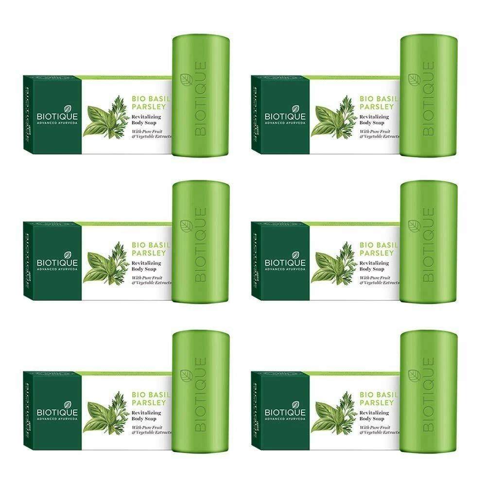 Biotique Bio Basil and Parsley Body Revitalizing Body Soap 150 g (Pack of 6)