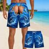 Summer men's surfing shorts with fun shark print, ripped design, exposed butt, elastic waistband with drawstring, men's beach shorts