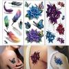 2 Pcs 3D Body Art DIY Stickers Temporary Tattoo Butterfly Flower Feather