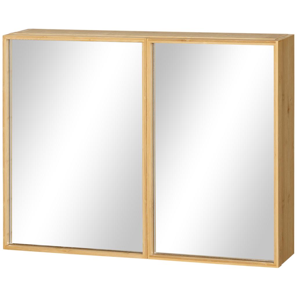 Bathroom Cabinet With Mirror Doors Multiple Interior Compartments Robust Housing Made Of Bamboo Wood 65.2 X 14 X 50 Cm