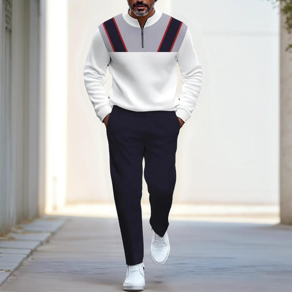 Весенне-осенняя модная уличная одежда Мужской комплект из двух предметов с длинным рукавом, на молнии до середины, со стойкой, брюки, спортивная одежда, мужская одежда