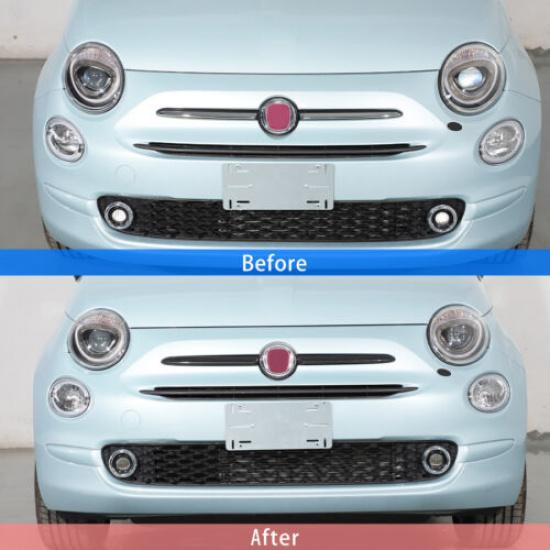 Carbon Fiber ABS Front Bumper Upper Grill Moulding Trim For Fiat 500 2016-2024