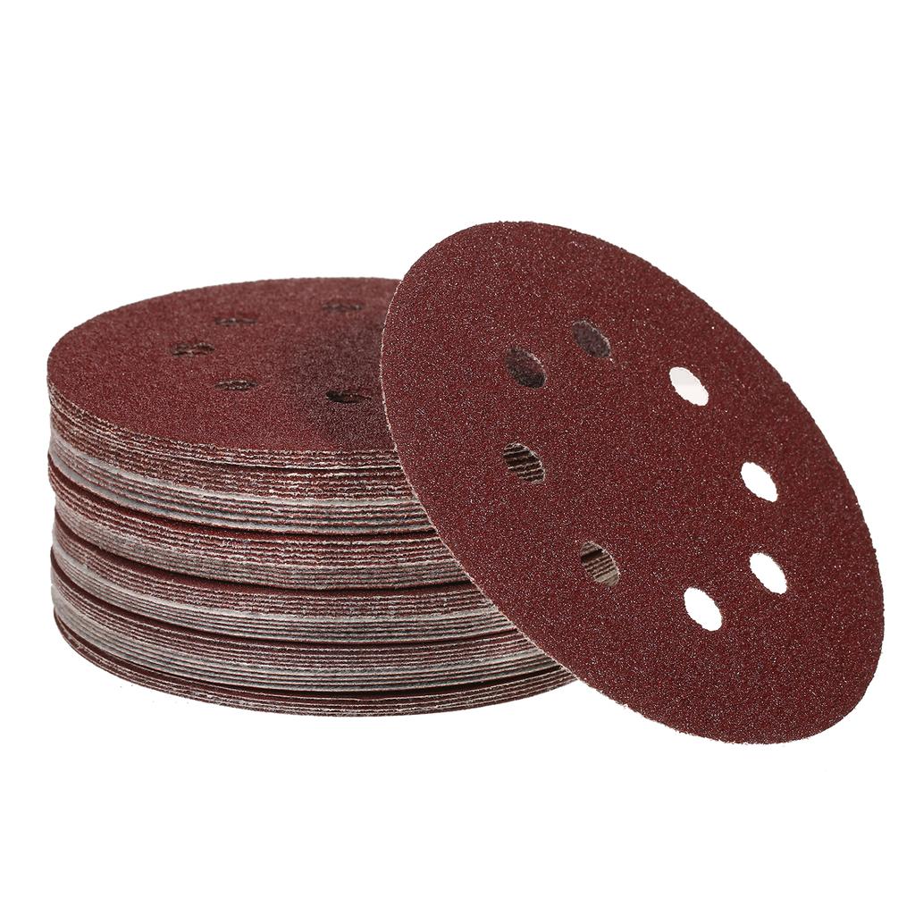 50Pcs Sanding Discs 5 Inch  125mm 8 Holes 220/180/120/80/60 Grit Sandpaper for Random Orbital Sander