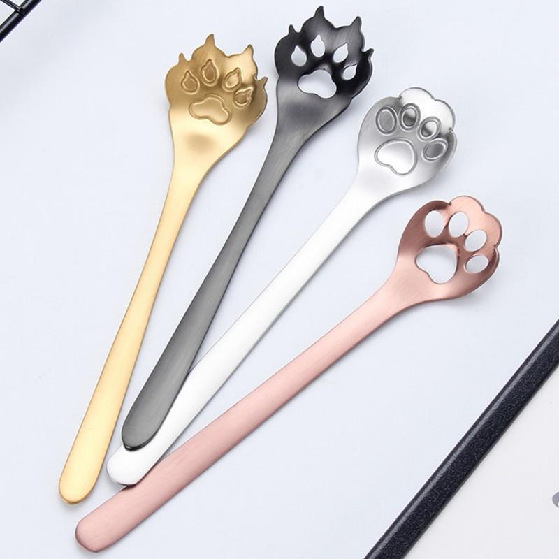 Cute Stainless Steel Kitty Cat Claw Coffee Spoon Stirring Mug Spoon Teaspoon Tea Cake Dessert Spoon Long Handle Tableware CLE