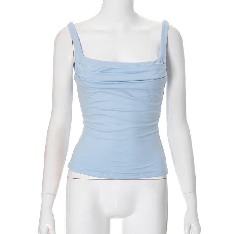 GMXIA Женская весенняя облегающая однотонная майка-топ с плиссировкой и халтером