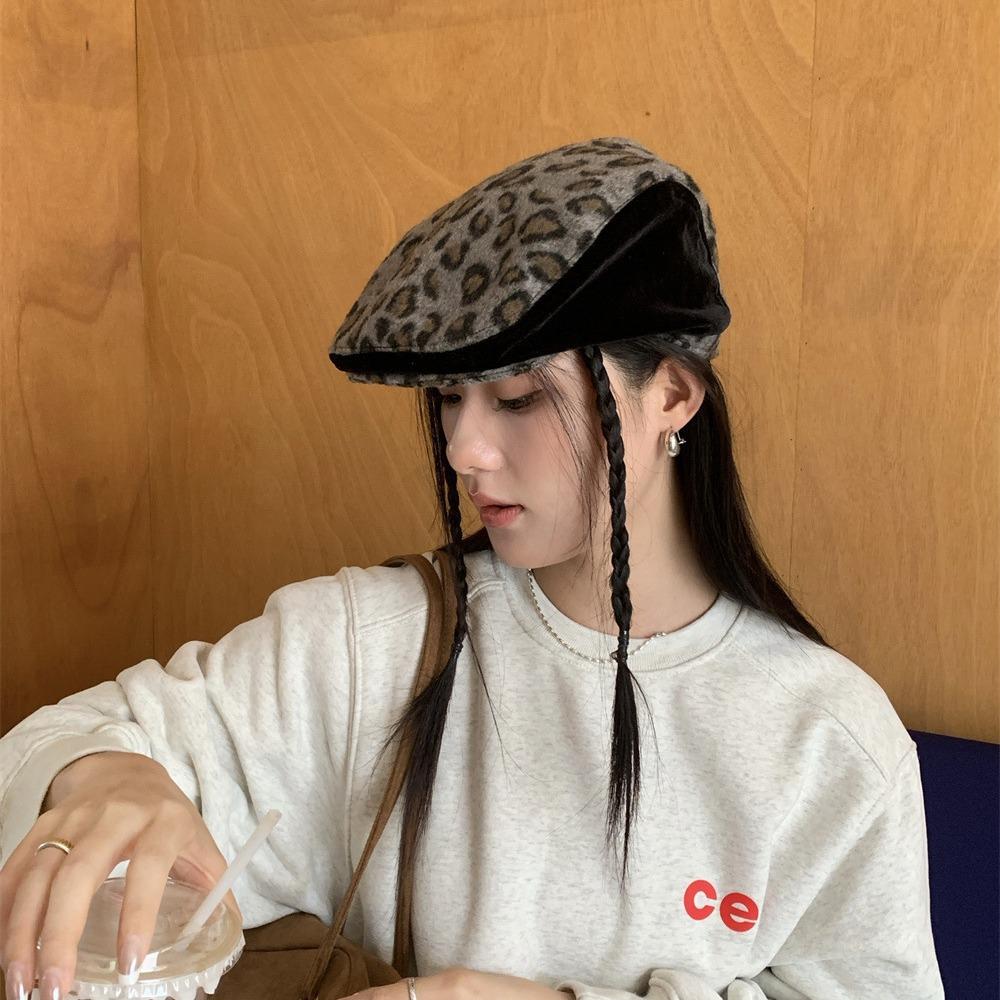 Осень и зима леопардовый принт кепка женская субкультура spice girl y2k ретро лицо утиный язык берет