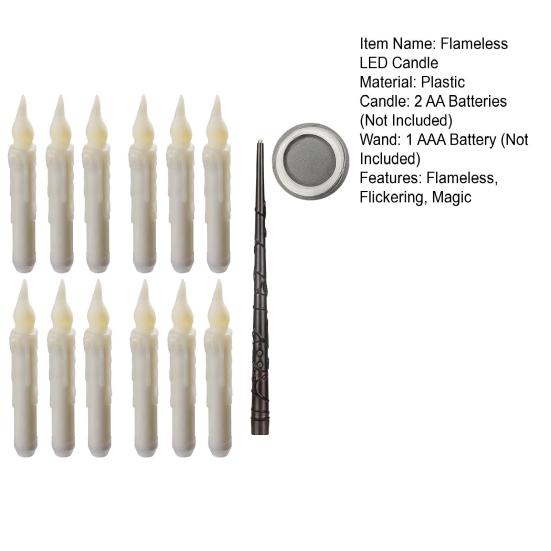 12 Pcs Floating Candles with Wand Remote Magic Hanging Flameless LED Taper Candles Battery Operated Flickering Candlestick with Warm Light