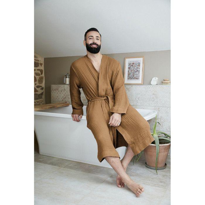Peignoir kimono mixte Gaze de coton unie Gaïa - Gaïa Camel - Taille S/M