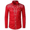Mens Western Cowboy Shirt Long Sleeve Retro Embroidery Casual Buttons Down Shirt
