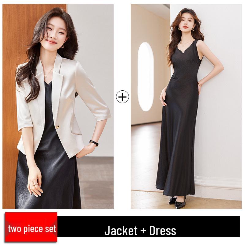 Женский костюм-двойка (блейзер и платье) из ацетатного сатина, для миниатюрных, - Коллекция Весна 2026