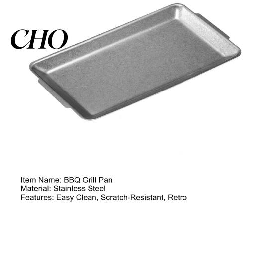 Retro Style Grill Pan Vintage Stainless Steel Rectangular Tray Industrial BBQ Platter with One-piece Molding Double Handles Large Heavy Duty