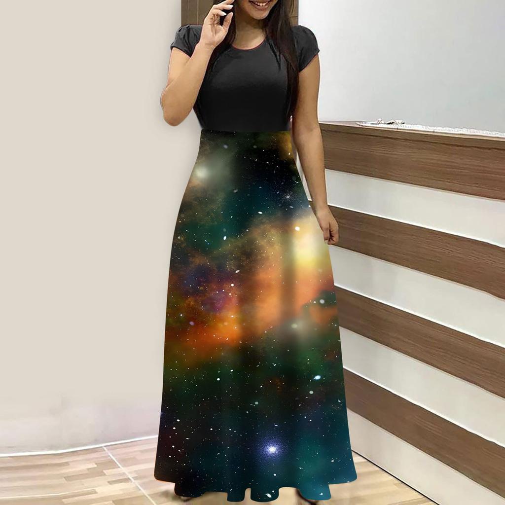 Женские модные повседневные свободные платья с круглым вырезом и коротким рукавом